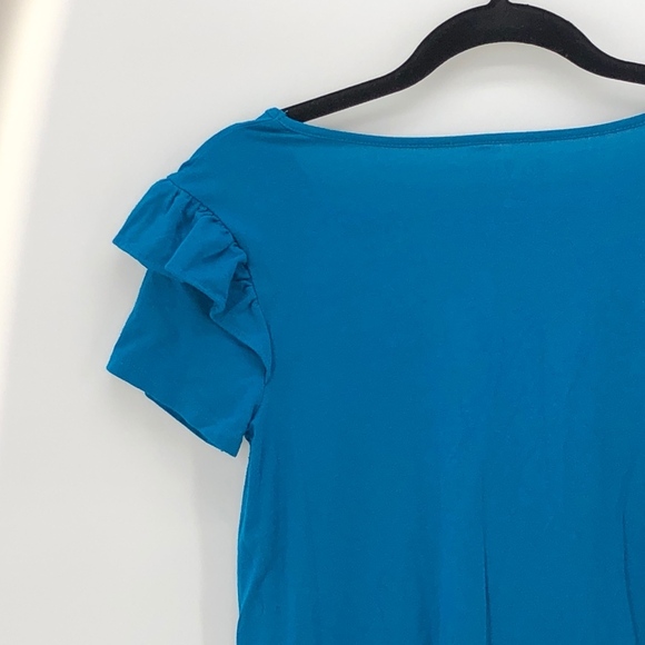 Lilly Pulitzer Teal Ruffle SAMIRA V Neck Shirt XS - Picture 3 of 8